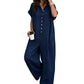 Lässiger, locker sitzender Kurzarm-Jumpsuit mit Knöpfen für Damen