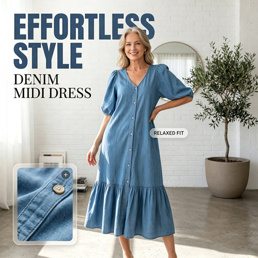 ⌛Zeitlich begrenztes Angebot – Damenkleid mit V-Ausschnitt, einreihig und kurzen Ärmeln