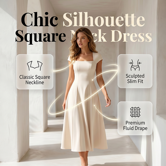 ⚡ Heute halber Preis! Elegantes A-Linien-Kleid für Damen mit quadratischem Ausschnitt, schmal geschnitten, langes Kleid