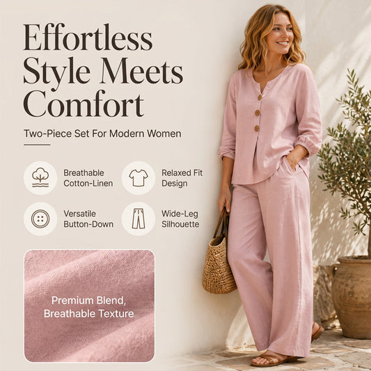Set aus langärmeligem Oberteil mit V-Ausschnitt und Hose für Damen
