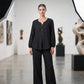 Set aus langärmeligem Oberteil mit V-Ausschnitt und Hose für Damen