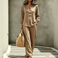 Set aus langärmeligem Oberteil mit V-Ausschnitt und Hose für Damen