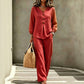 Set aus langärmeligem Oberteil mit V-Ausschnitt und Hose für Damen