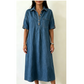 🔥-45 %👗 Damen-Jeanshemdkleid 🤍mit umgeschlagenem Kragen und bequemer Passform für die Arbeit