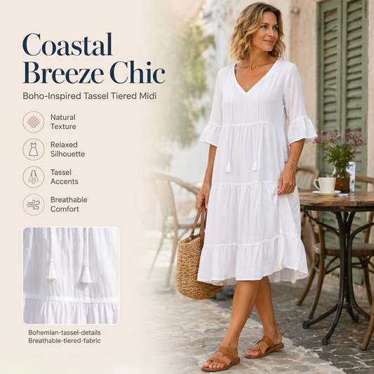 Sommerkleid für Damen in A-Linie mit Stufenschnitt und Quasten