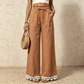 Women's Wide Leg Linen Pants with Lace Hem