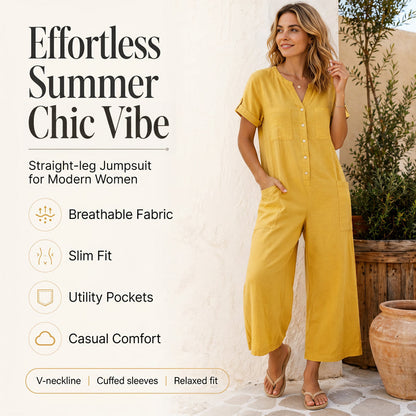 Lässiger Jumpsuit mit kurzen Ärmeln und weiten Hosenbeinen für Damen