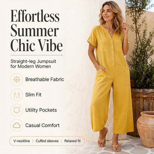 Lässiger Jumpsuit mit kurzen Ärmeln und weiten Hosenbeinen für Damen