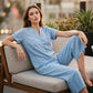 Lässiger Jumpsuit mit kurzen Ärmeln und weiten Hosenbeinen für Damen