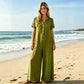 Lässiger Jumpsuit mit kurzen Ärmeln und weiten Hosenbeinen für Damen