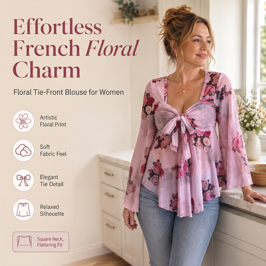 Damenbluse mit Blumenmuster, quadratischem Ausschnitt und geknoteter Vorderseite