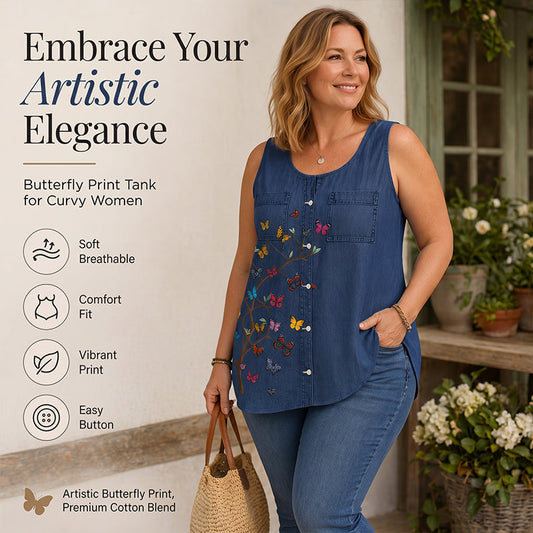 Women's Tank Top with a Butterfly Pattern for Summer
