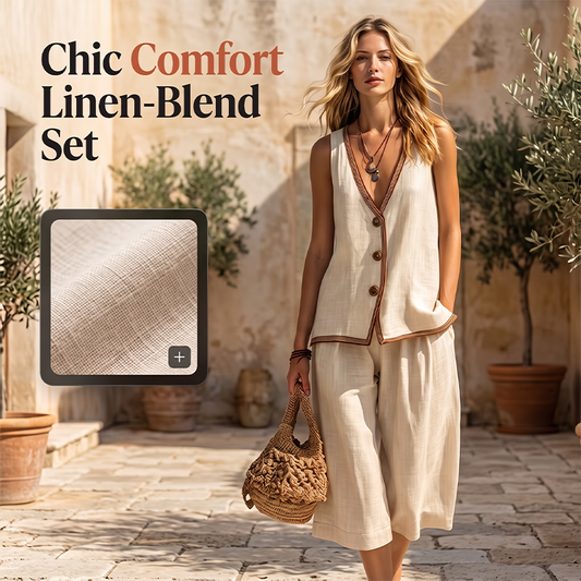 Set consisting of a sleeveless top with a V-neck and wide-leg pants for women