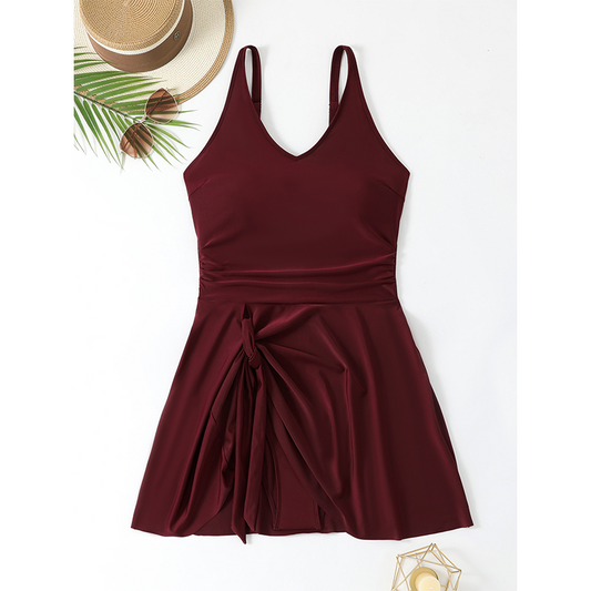 🎉 50% RABATT! Plus Size Badekleid Damen – Einteiliger Bademantelanzug in Uni-Farbe, figurschmeichelnd & mit Rock 🌊