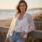 Damen-Baseballjacke aus transparenter Blumen-Spitze mit Reißverschluss