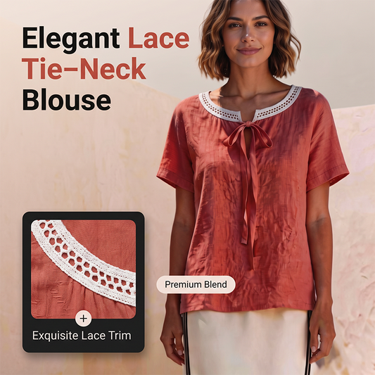 💖Sommer-Sale 2026 – 50 % Rabatt💥Elegantes Damen-Top mit Spitzenbesatz und Bindeband am Hals