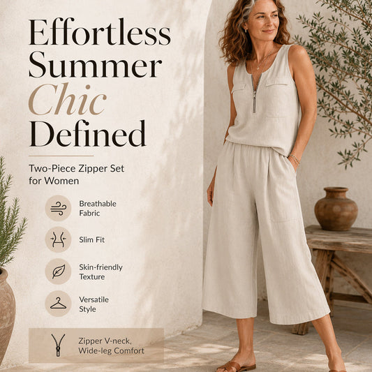 ⌛Zeitlich begrenztes Angebot – Set aus ärmellosem Tanktop mit halbem Reißverschluss und Shorts für Damen