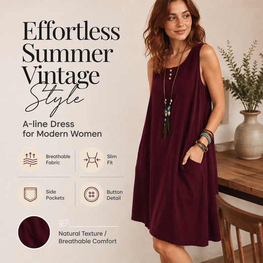 Ärmelloses, locker sitzendes Damenkleid mit Taschen