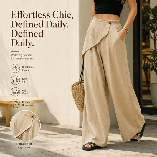 ✨Damenhose mit asymmetrischem Wickelausschnitt und weitem Bein