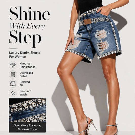 🌟 Der Look, den alle suchen – bei uns 50% günstiger! ⌛Zeitlich begrenztes Angebot – Damen-Rhinsten-Ripped-Denim-Shorts