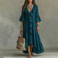 Retro-Kleid für Damen mit Rüschen, V-Ausschnitt und Glockenärmeln