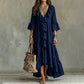 Retro-Kleid für Damen mit Rüschen, V-Ausschnitt und Glockenärmeln