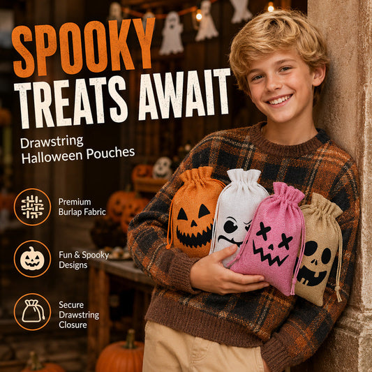 👻Nur für kurze Zeit: 2+1 GRATIS🎃Halloween Jute-Beutel mit Kordelzug und Gruseligem Gesicht