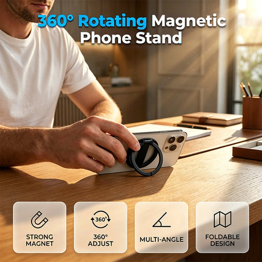 Um 360° drehbarer, magnetischer, zusammenklappbarer Handyhalter in Ringform