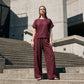 Set aus kurzärmeligem Oberteil und Hose mit weitem Bein für Damen
