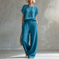 Set aus kurzärmeligem Oberteil und Hose mit weitem Bein für Damen