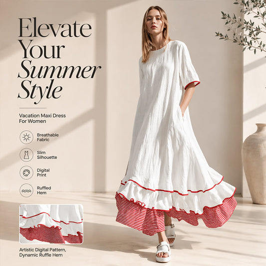 Sommerliches Maxikleid für Damen mit gestuften Rüschen