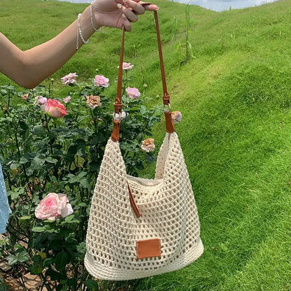 🏖️ Sommer-Sale 60% Rabatt 🏝️👜🛍️Beige Strick-Wickeltasche geräumig | Sommer Schultertasche für Strandspaziergänge, Brunch und Resort-Tage🎁