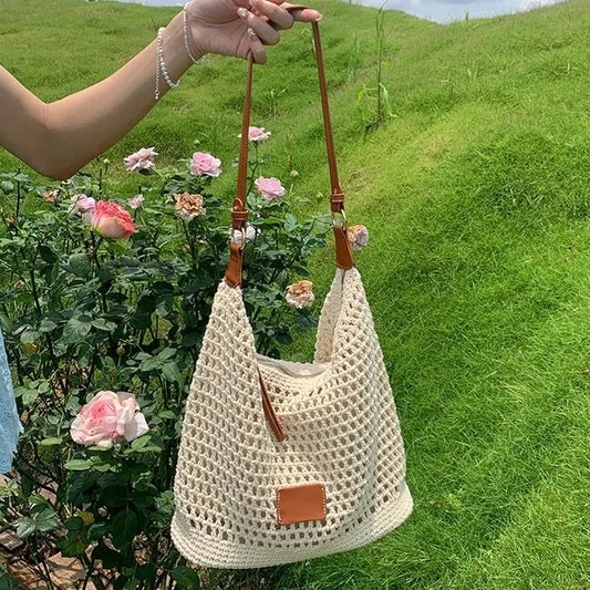 🏖️ Sommer-Sale 60% Rabatt 🏝️👜🛍️Beige Strick-Wickeltasche geräumig | Sommer Schultertasche für Strandspaziergänge, Brunch und Resort-Tage🎁