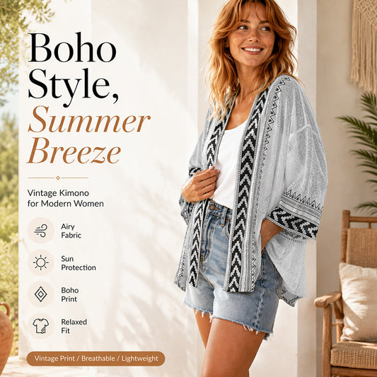 Damen-Strickjacke mit geometrischem Retro-Print und Sonnenschutz