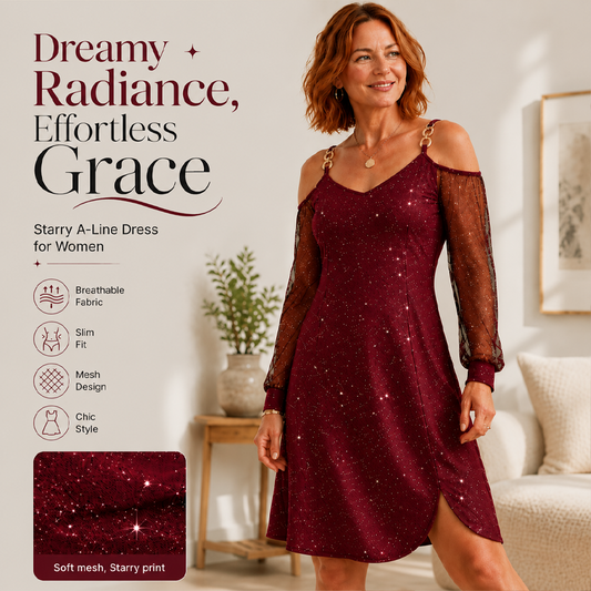Elegantes schulterfreies Kleid mit Netzärmeln