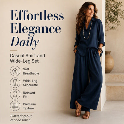 Women's Long Sleeve Shirt & Wide-Leg Pants Set