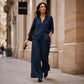 Women's Long Sleeve Shirt & Wide-Leg Pants Set