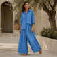 Women's Long Sleeve Shirt & Wide-Leg Pants Set