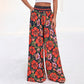 Damen Blumenprint-Hochtaillierte-Weitbein-Hose