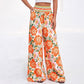 Damen Blumenprint-Hochtaillierte-Weitbein-Hose