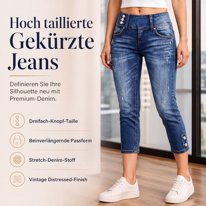 Taillenhohe, schmal geschnittene Cropped-Jeans für Damen