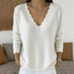 Aktueller Trend⭐👚 Strickpullover mit gewelltem V-Ausschnitt – feminine Details und weiche Textur für einen lässigen Look bei kühlem Wetter