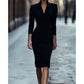 Elegantes figurbetontes Kleid mit Stehkragen und V-Ausschnitt