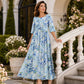 👗🌸 Elegantes langes Damenkleid mit Blumenmuster und Rundhalsausschnitt