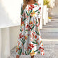 👗🌸 Elegantes langes Damenkleid mit Blumenmuster und Rundhalsausschnitt