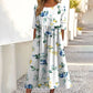 👗🌸 Elegantes langes Damenkleid mit Blumenmuster und Rundhalsausschnitt