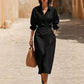 🔥Frühherbst-Sonderangebote – Midi-Shirtkleid für Damen mit Reverskragen und Taschen