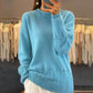 Damen Retro-Strickpullover mit Rundhalsausschnitt in Unifarbe