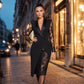 Elegantes Damen-Körperbetontes Kleid mit V-Ausschnitt und Spitzenärmeln