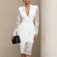 Elegantes Damen-Körperbetontes Kleid mit V-Ausschnitt und Spitzenärmeln